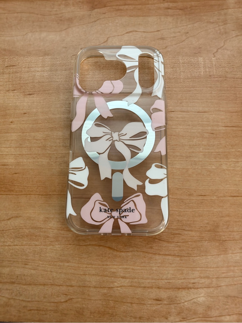 iPhone 17 pro kate spade Clear Phone Case with Pink & White Bow Design